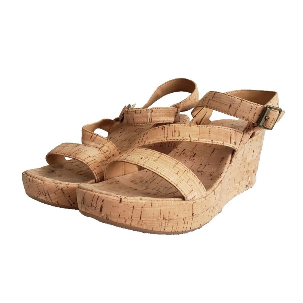Korkis Size 8M‎  Platform Sandal Natural Cork Buckle Wedge Heels Bardot $99